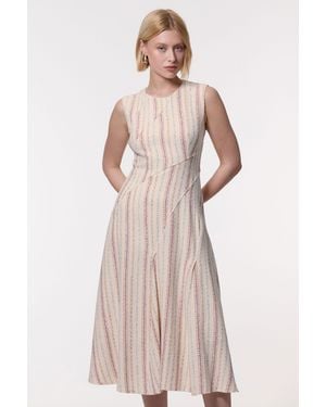Karen Millen Petite Premium Woven Stripe Tailored A-Line Midi Dress - Pink
