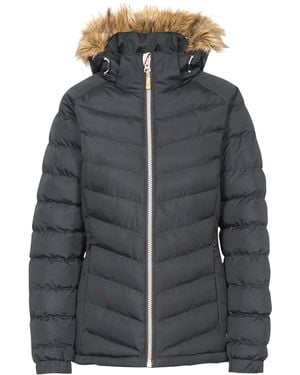 Trespass Solid Patterned Fur Trim Puffer Parka Jacket - Grey