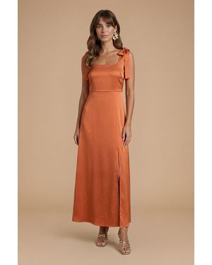 Oasis Satin Tie Shoulder Midi Bridesmaid Dress - Brown