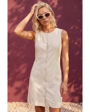Roman Petite Linen Panel Button Dress - Red