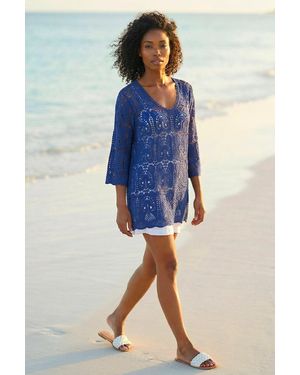 Roman Cotton Crochet Tunic Top - Blue