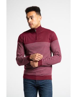 Kensington Eastside 1/4 Zip Funnel Neck Striped Jumper - Red