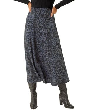 Roman Abstract Diamond Print Midi Skirt - Blue