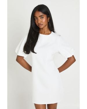 Boohoo Tailored Puff Sleeve Shift Dress - White