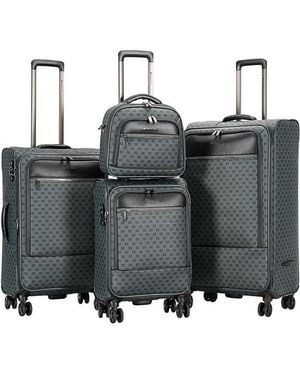 Infinity Leather Expandable Travel Luggage Strong Soft Shell Suitcase Set - Black
