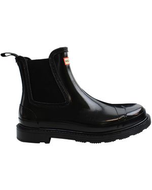 HUNTER Commando Chelsea Gloss Boots - Black