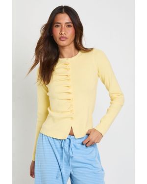 Boohoo Ruffle Placket Button Through Cardigan - Blue