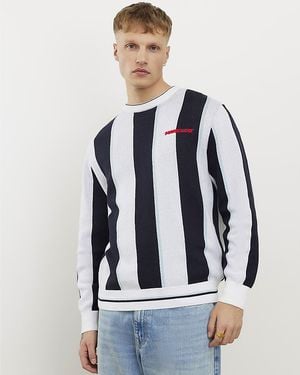 River Island Jumper Regular Fit Stripe Knit Cotton - Blue