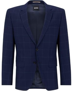 BOSS Plaid Lapel Collared Blazer - Blue
