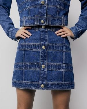 River Island Mini Skirt Denim Panelled Button Cotton - Blue