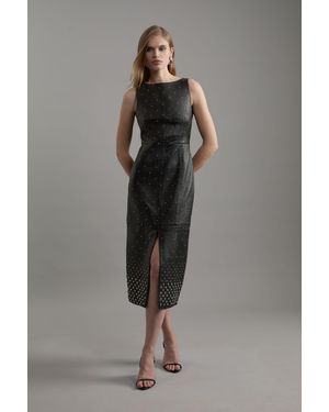 Karen Millen Studded Leather Pencil Dress - Grey