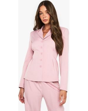 Boohoo Shoulder Pad Cinched Waist Blazer - Pink