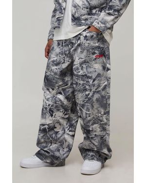 BoohooMAN Relaxed Fit Forest Camo Elasticated Cargo Trousers - Grey