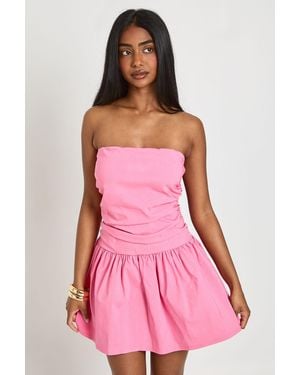 Boohoo Bengaline Bandeau Ruched Skater Dress - Pink