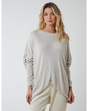 Blue Vanilla V Neck Front Cut And Sew Soft Knit Jumper - Grey