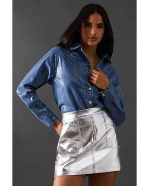 Warehouse Denim Sequin Oversized Shirt - Blue