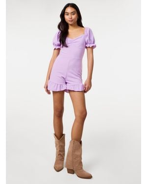 Pink Vanilla Frill Hem Milkmaid Playsuit - Purple