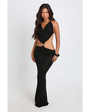 Boohoo Halter Neck Cut Out Crochet Beach Dress - Black