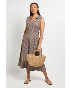 PRINCIPLES Stripe Tie Sleeveless Midi Dress - Natural