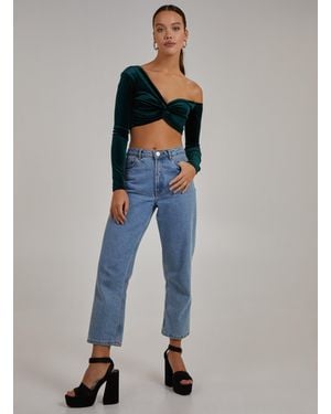 Pink Vanilla Velvet Twist Front One Shoulder Top - Blue