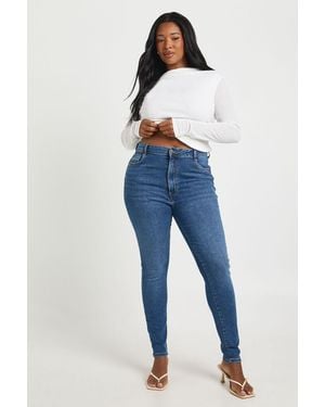 Boohoo Plus High Waist Booty Lifting Skinny Jean - Blue