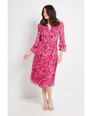 Wallis Paisley Burn Out Ruffle Midi Dress - Pink