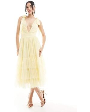 LACE & BEADS Bridesmaid Bow Shoulder Midaxi Dress - Metallic