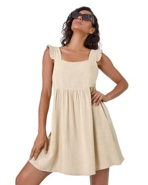 D.u.s.k Frill Tiered Linen Mix Mini Dress - Natural