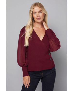 Wallis Petite Woven Sleeve Jumper Viscose - Red