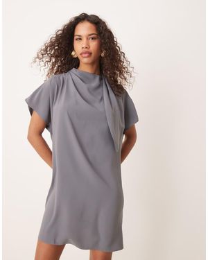 ASOS Slinky Mini Dress With Neck Tie Detail - Grey