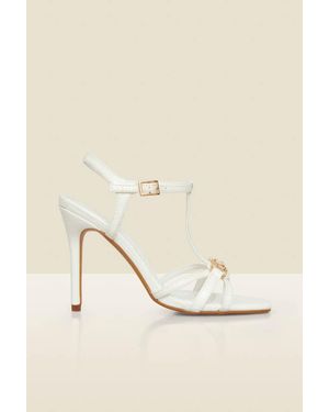 Sosandar Ecru Strappy Sandal With Buckle Trim - Natural