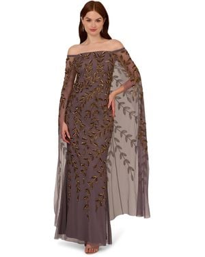 Adrianna Papell Bead Cape Long Dress - Brown