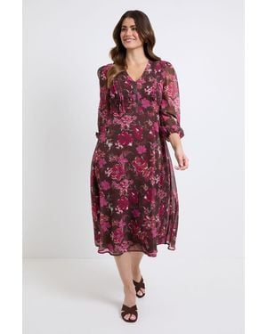 Wallis Floral Pintuck Zip Midi Dress - Red