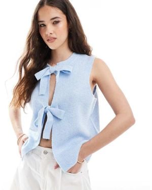 Pieces Tie Front Knitted Top - Blue