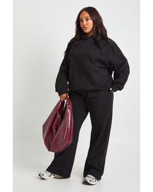 Boohoo Plus Core Basic Pintuck Detail Deep Waistband Wide Leg Jogger - Black