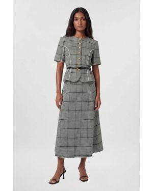 Karen Millen Tailored Check Peplum Belted Midi Dress - Grey