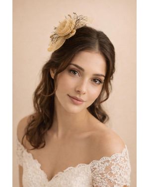 SVNX Rosette With Netting Fascinator & Brooch - Natural