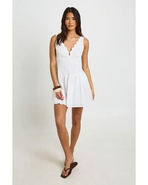 Boohoo Broderie Scalloped Neck Corset Mini Dress - White