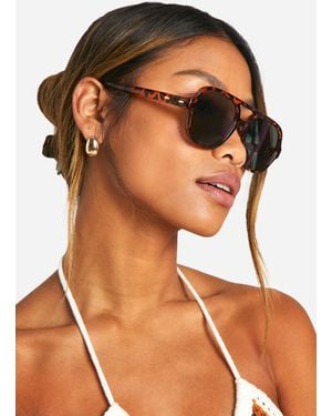 Boohoo Tortoise Shell Frame Aviator Sunglasses - Brown
