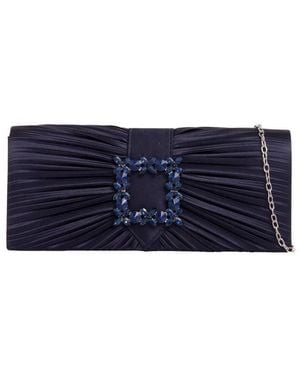 SVNX Pleated Clutch With Crystal Embellishment - Blue