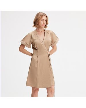Smart & Joy Minimalistische Wrap Jurk - Naturel