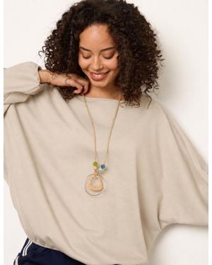 Blue Vanilla Elasticated Batwing Necklace Jersey Top - Natural