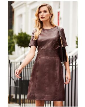 Sosandar Leather Look Panelled Shift Dress in Black | Lyst UK