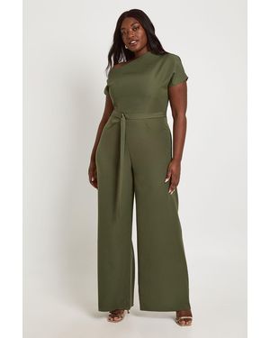 Boohoo Plus Asymmetric Belted Jumpsuit - Green