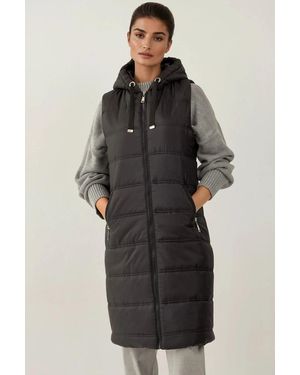 Bigdart Hooded Long Zip-Up Vest - Black