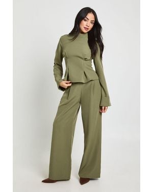 Boohoo Pocket Detail Wide Leg Trousers - Green