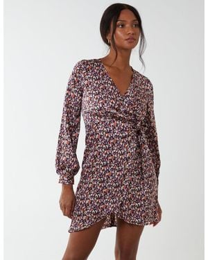Blue Vanilla Long Sleeve Wrap Hem Dress - Red