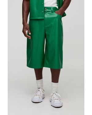 BoohooMAN Longline Pu Shorts - Green