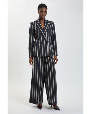 Karen Millen Petite Stripe Wide Leg Tailored Trouser - Blue