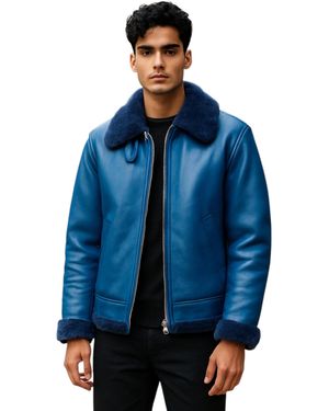Infinity Leather B3 Bomber Raf Aviator Sheepskin Jacket -Wyndham - Blue